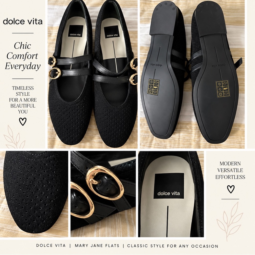 Dolce Vita Black Mary Jane Flats with Gold Buckle Accents